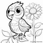 Kid-Friendly Parrot and Sunflower Coloring Pages 4