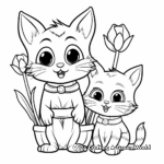 Kids-Friendly Cartoon Kittens and Tulip Coloring Pages 1