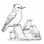 Kingfisher Family Coloring Pages: Male, Female, and Chicks 1