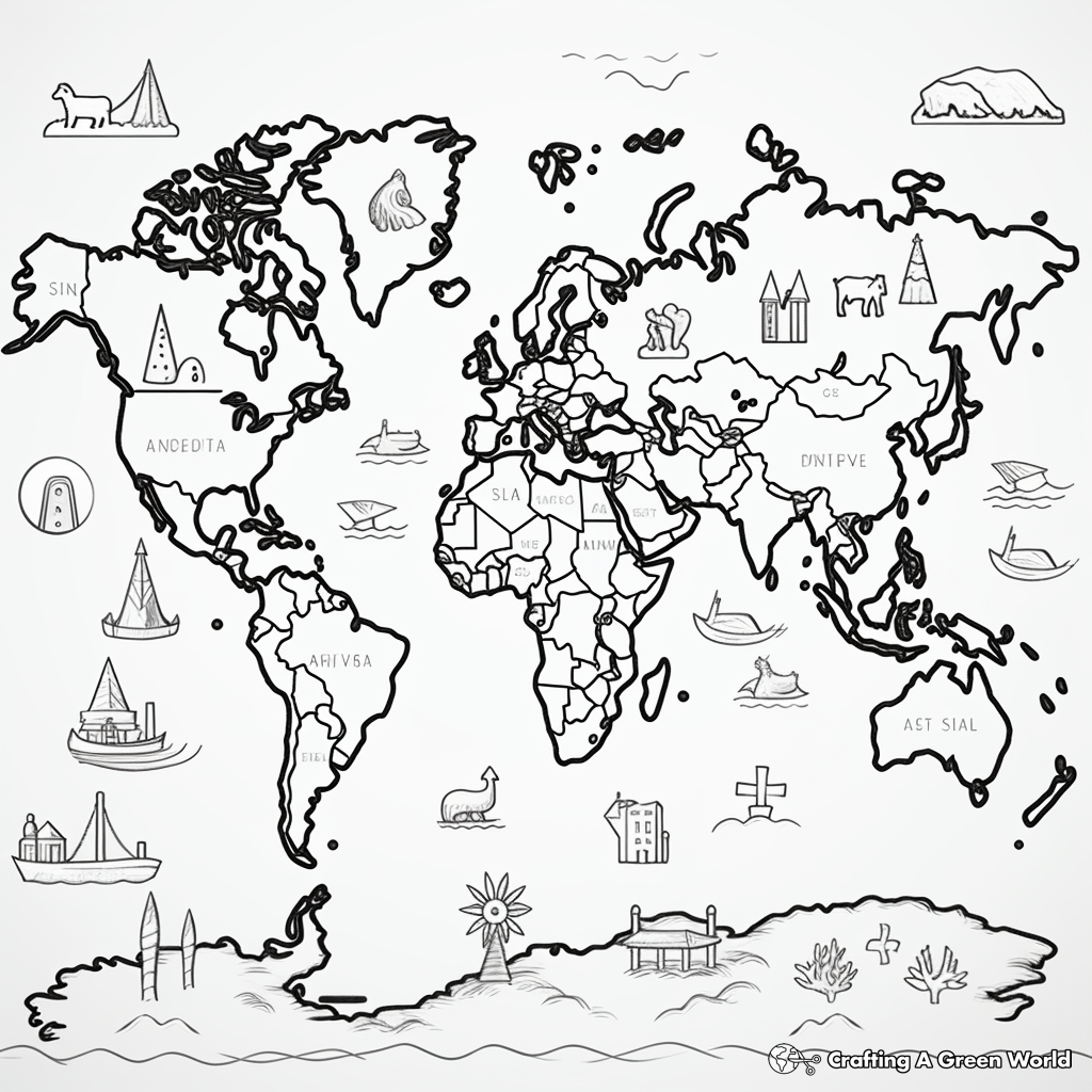 Label Your Own Countries World Map Coloring Pages 2