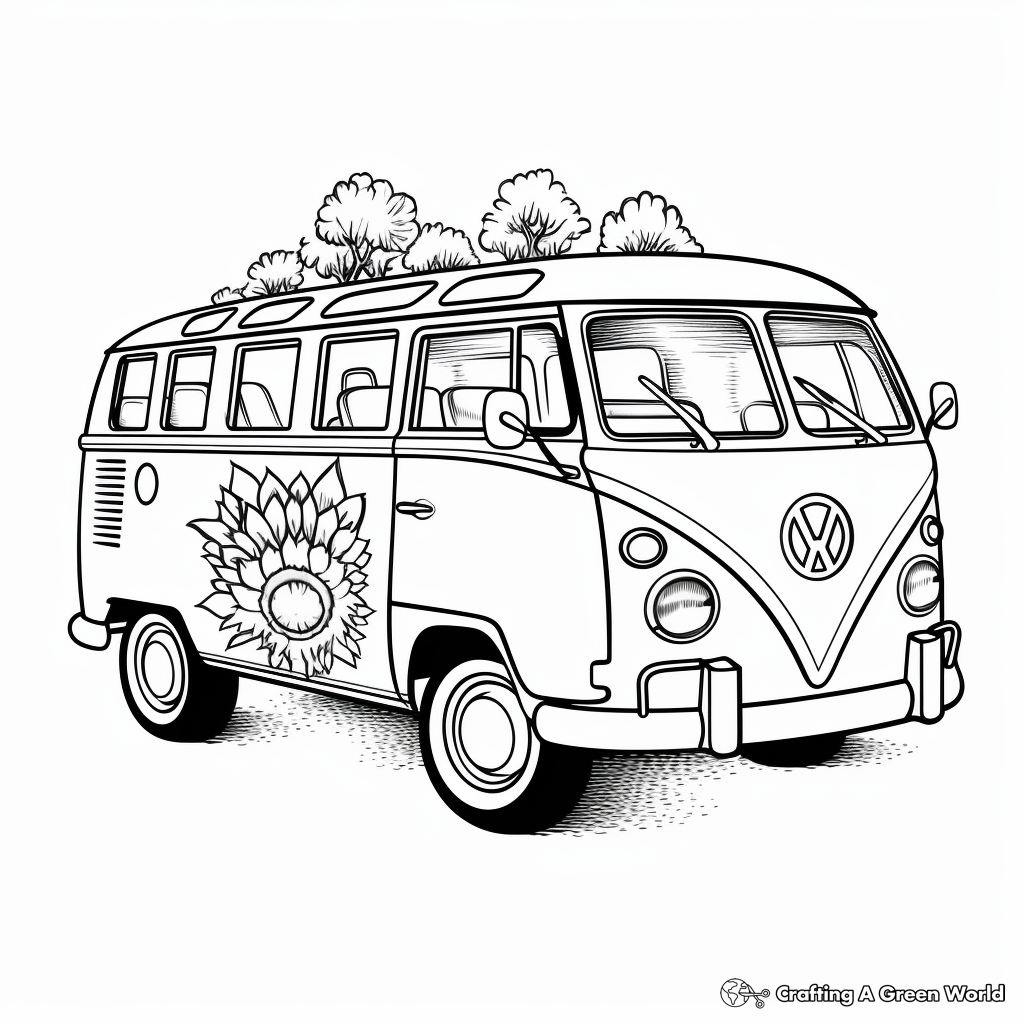 Love and Peace Hippie Van Coloring Pages 1