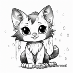 Lovely Rainbow Cat Under the Rain Coloring Page 1