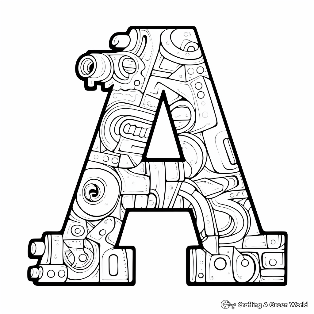 Lowercase A Abstract Shapes Coloring Pages 2