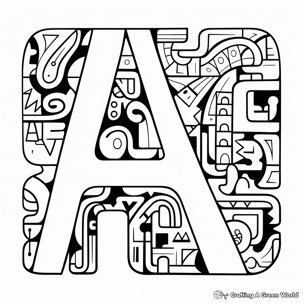 Lowercase A Abstract Shapes Coloring Pages 3