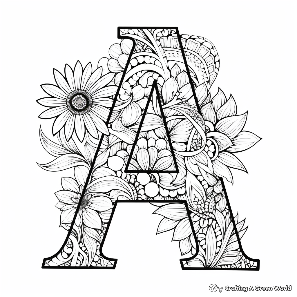 Lowercase A in Bright Patterns Coloring Pages 4