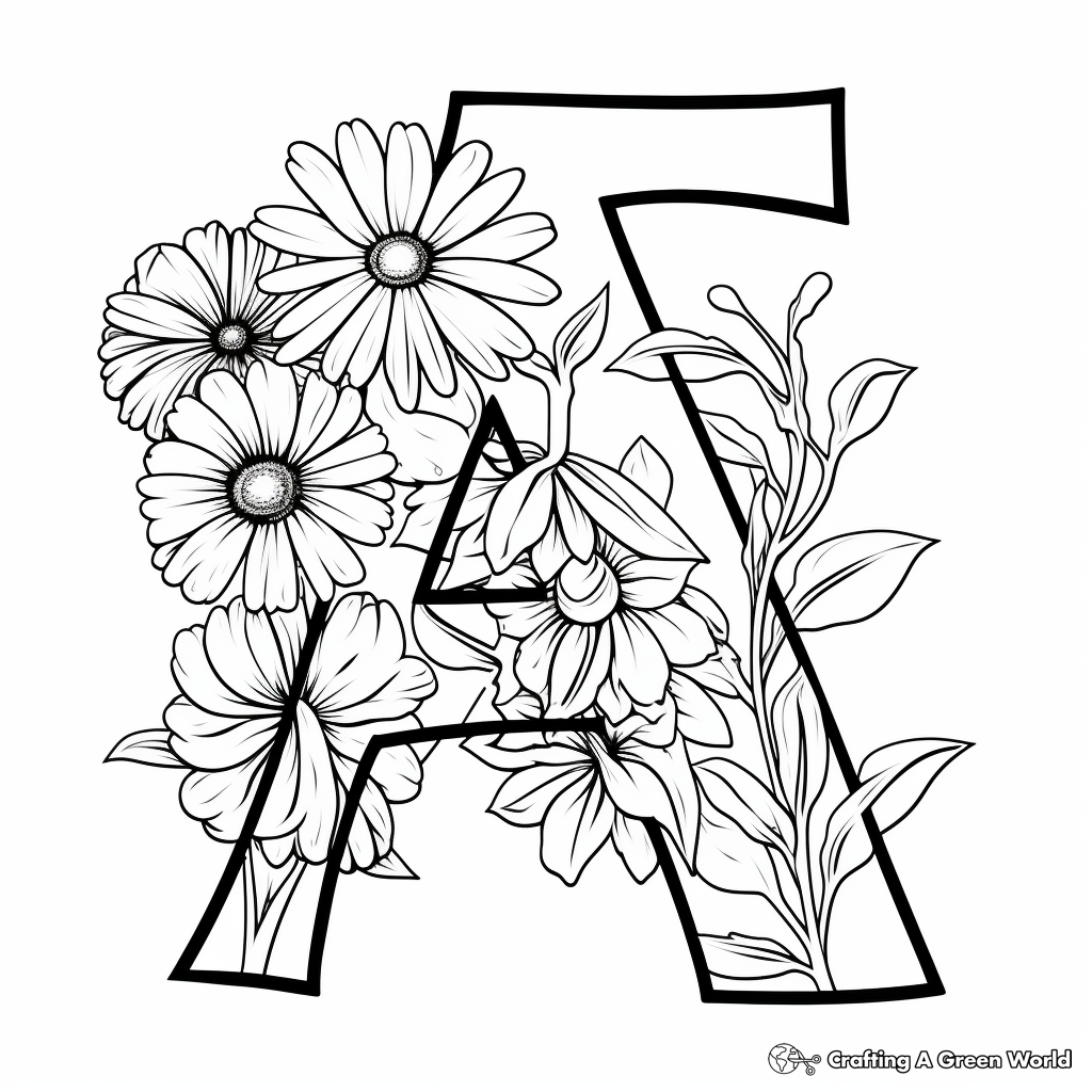 Lowercase A with Flowers Coloring Pages 1
