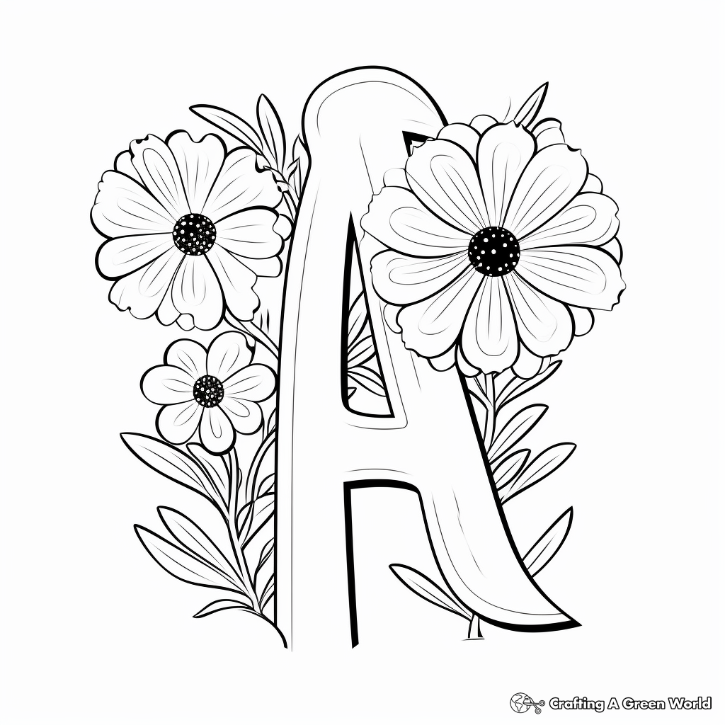 Lowercase A with Flowers Coloring Pages 3