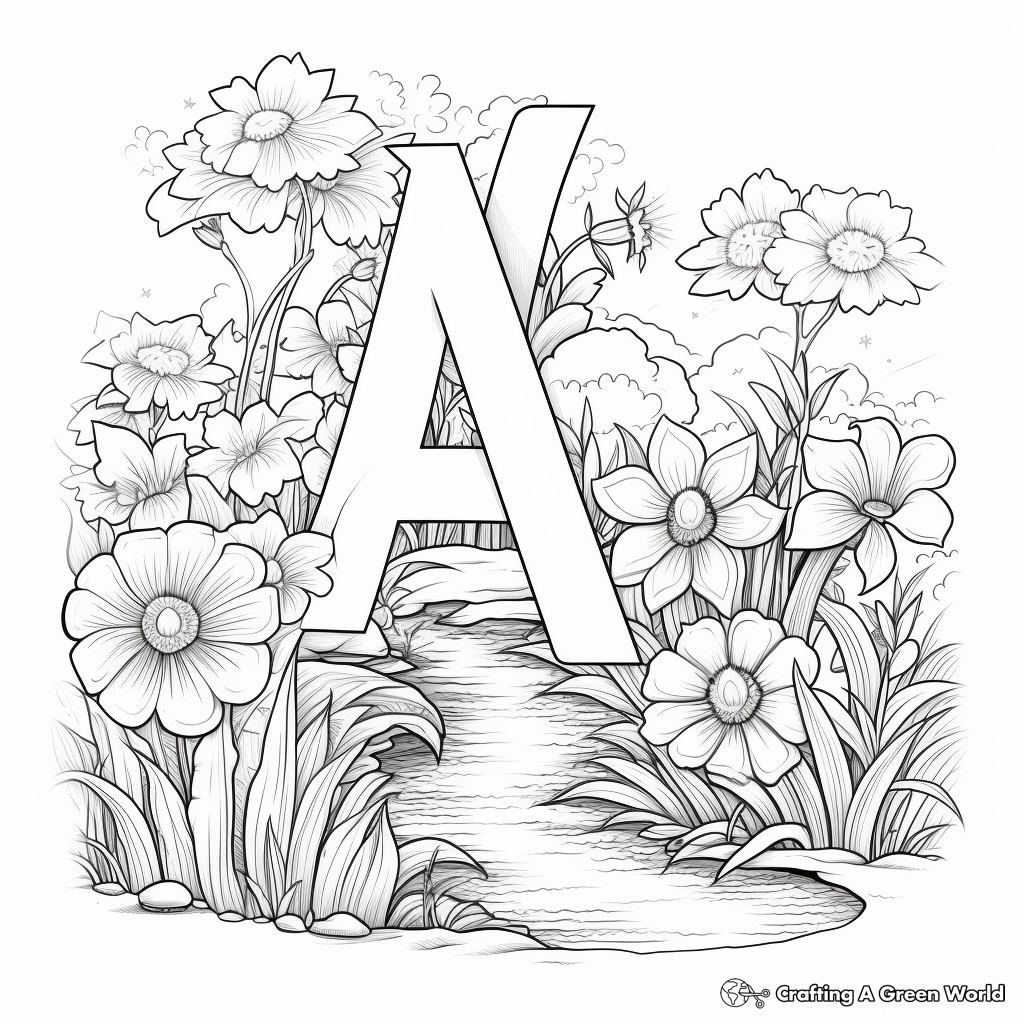 Lowercase A with Nature Scenes Coloring Pages 1