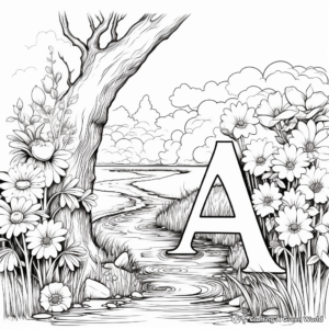 Lowercase A with Nature Scenes Coloring Pages 2