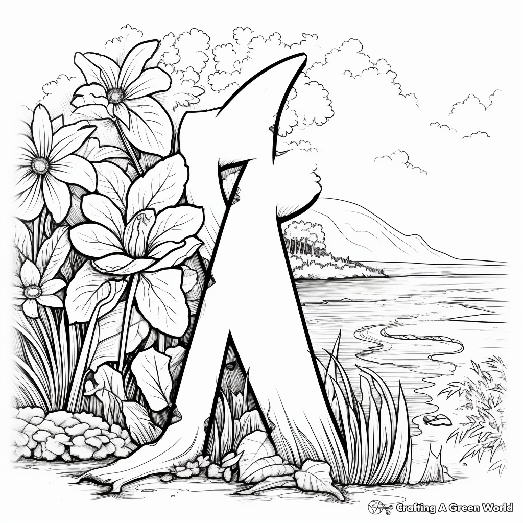 Lowercase A with Nature Scenes Coloring Pages 3