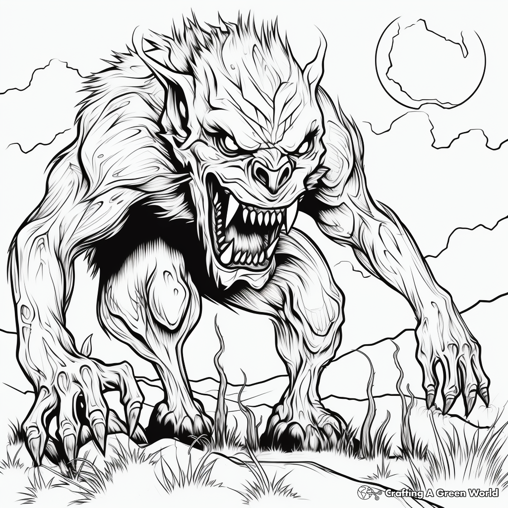 Macabre Werewolf Scary Halloween Coloring Sheets 1