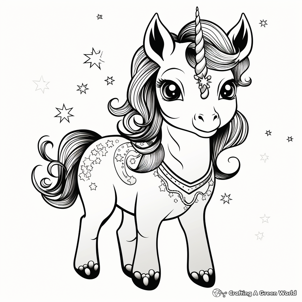 Magical Sparkly Unicorn Coloring Pages 4