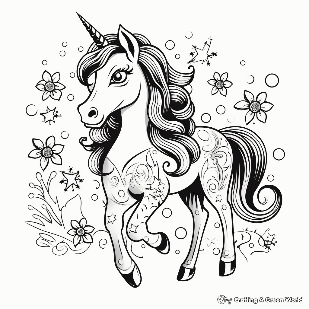 Magical Unicorn Vector Coloring Pages 2