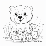 Mama Bear Teaching Cubs to Fish Coloring Pages 1
