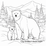 Mama Polar Bear Coloring Pages With Snow Scene 3