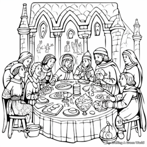 Medieval Festivities: Feast Scene Coloring Pages 1