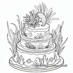 Mermaid Cake Coloring Pages Featuring Seaweeds and Corals 1