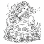 Mermaid Cake Coloring Pages Featuring Seaweeds and Corals 2