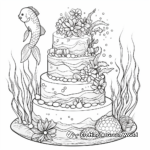 Mermaid Cake Coloring Pages Featuring Seaweeds and Corals 3