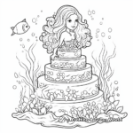 Mermaid Cake Coloring Pages Featuring Seaweeds and Corals 4