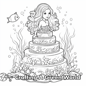 Mermaid Cake Coloring Pages - Free &amp; Printable!