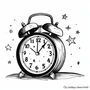 Midnight Alarm Clock for Midnight Party Coloring Pages 1