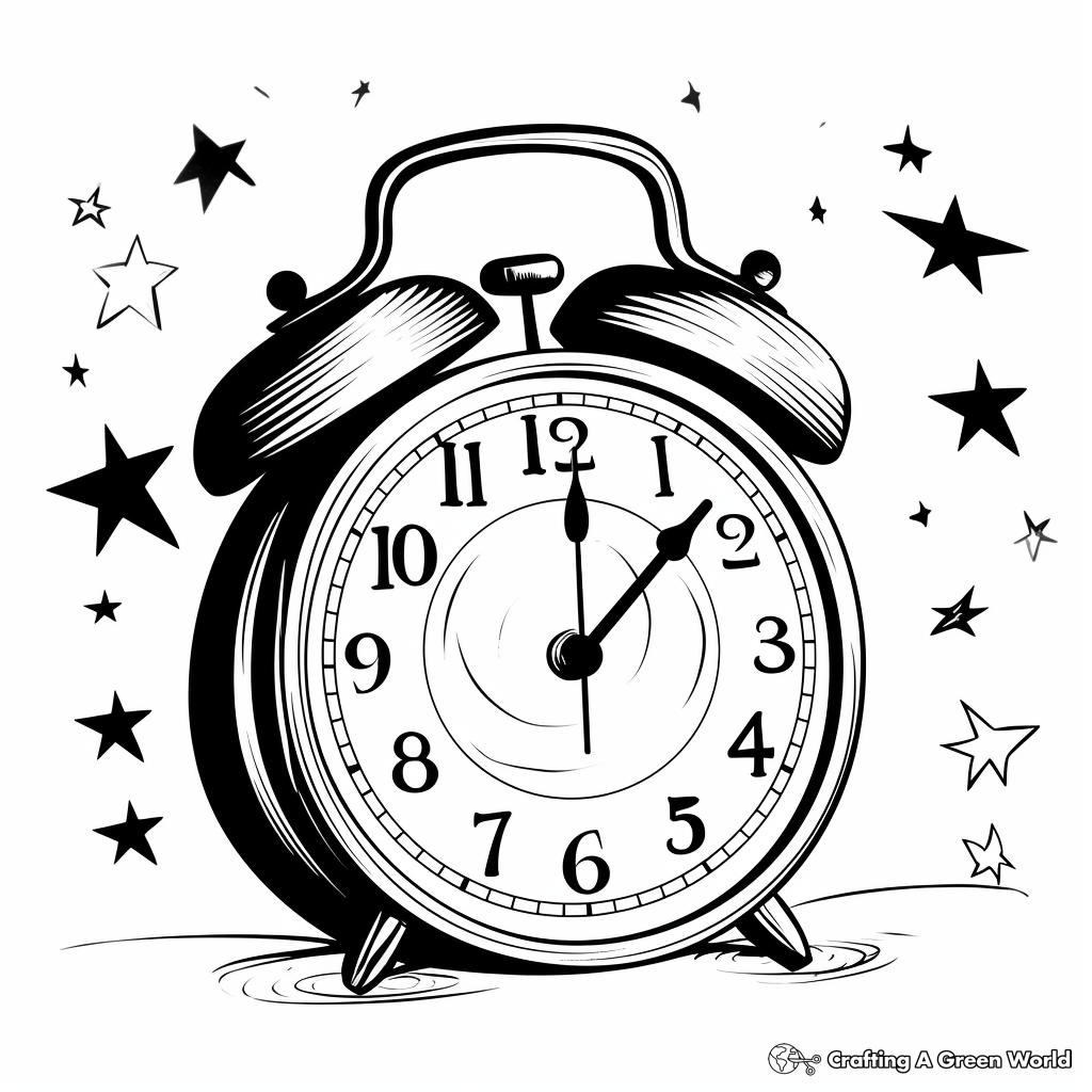 Midnight Alarm Clock for Midnight Party Coloring Pages 2