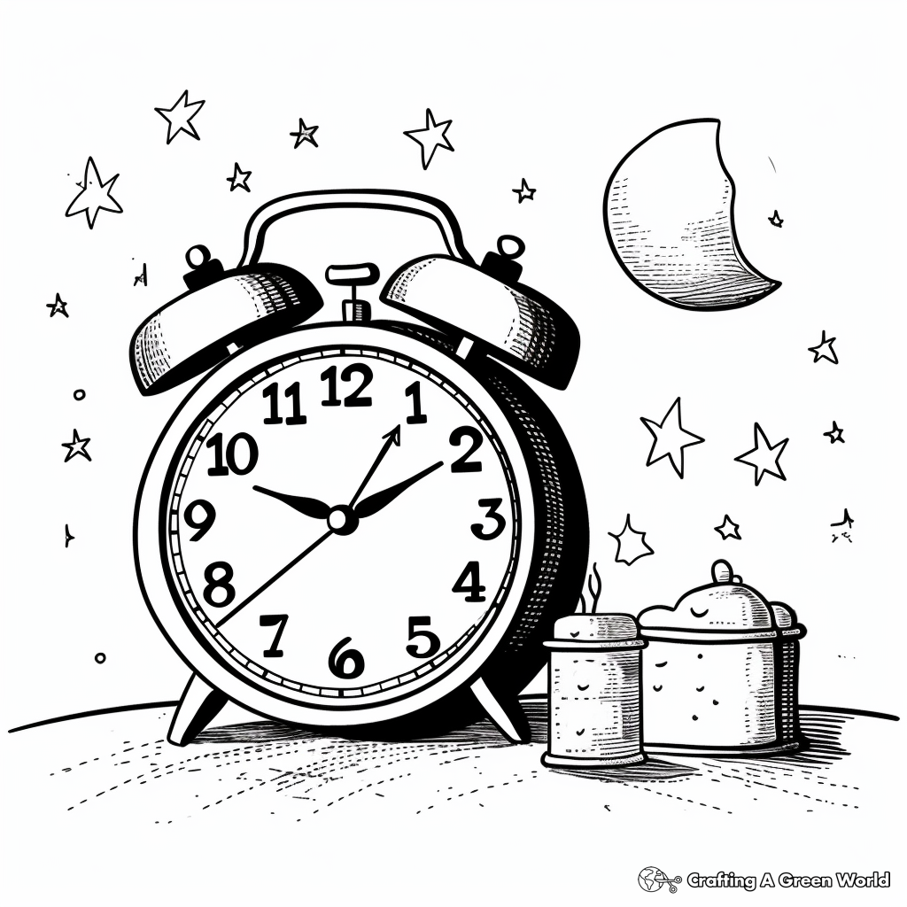 Midnight Alarm Clock for Midnight Party Coloring Pages 4