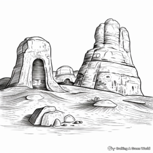 Monuments and Mesas: Navajo Desert Coloring Pages 1