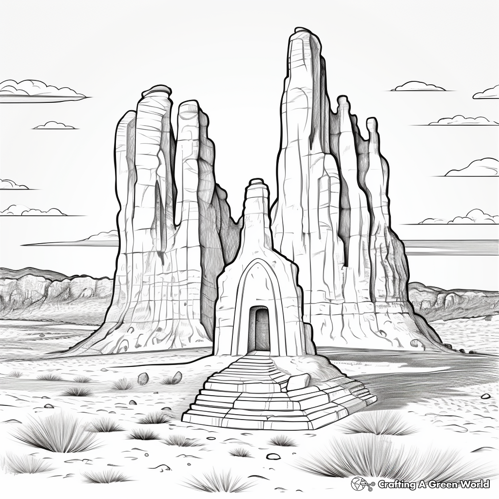Monuments and Mesas: Navajo Desert Coloring Pages 3