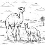 Mother and Baby Camel in the Desert Coloring Pages 2
