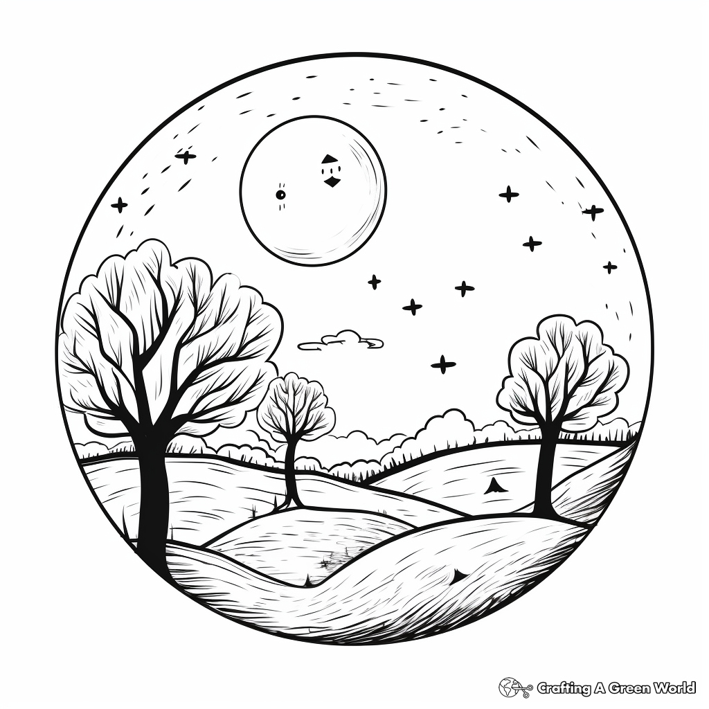 Mystical Fall Full Moon Coloring Pages 2