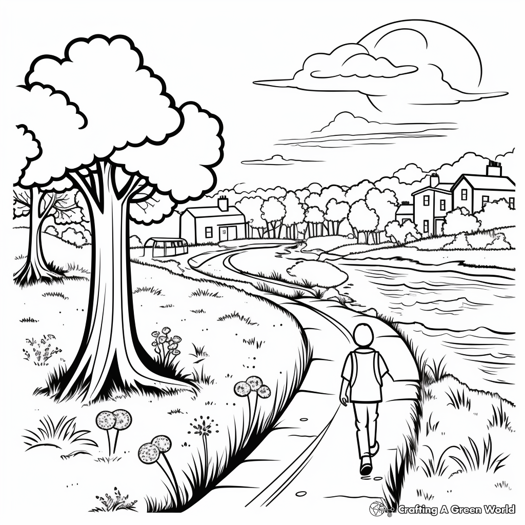 Nature walks: Spring Scene Coloring Pages 1
