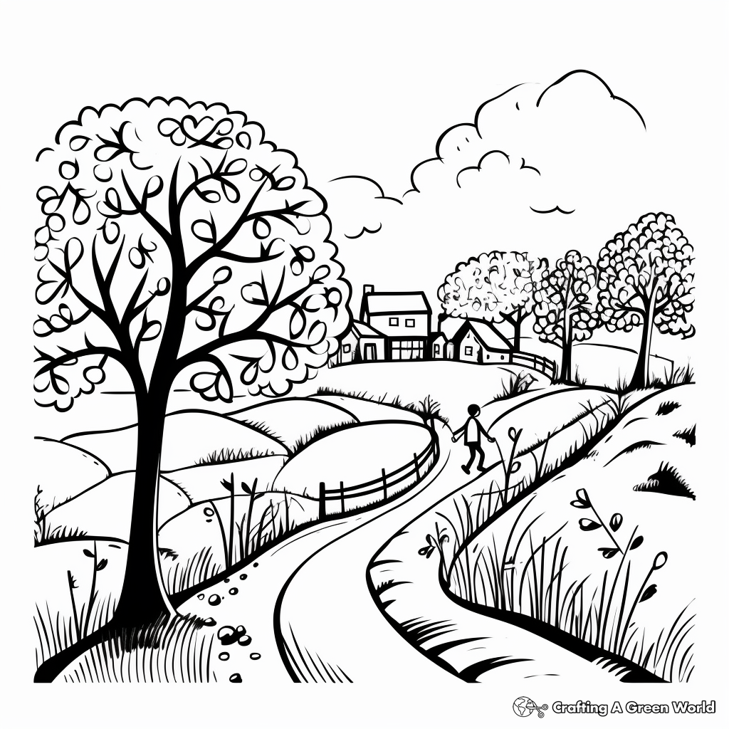 Nature walks: Spring Scene Coloring Pages 2