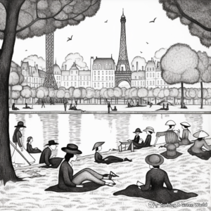 Neo-Impressionist A Sunday Afternoon on the Island of La Grande Jatte by Seurat Coloring Pages 1