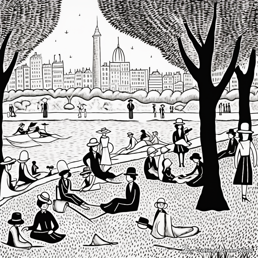 Neo-Impressionist A Sunday Afternoon on the Island of La Grande Jatte by Seurat Coloring Pages 2