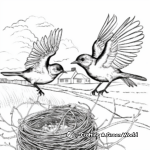 Nest Building Wrens: Countryside Scene Coloring Pages 4