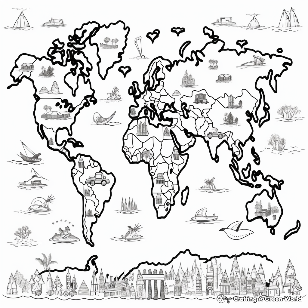 Ocean And Land World Map Coloring Pages 1