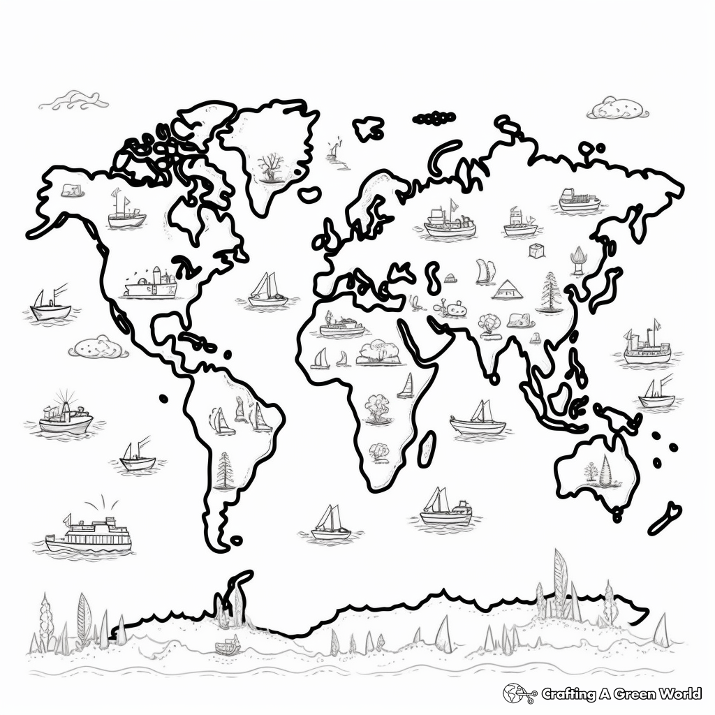 Ocean And Land World Map Coloring Pages 2