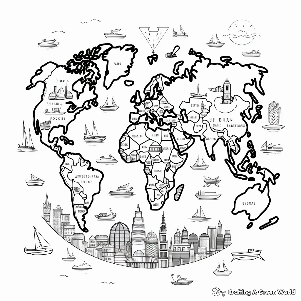 Ocean And Land World Map Coloring Pages 3