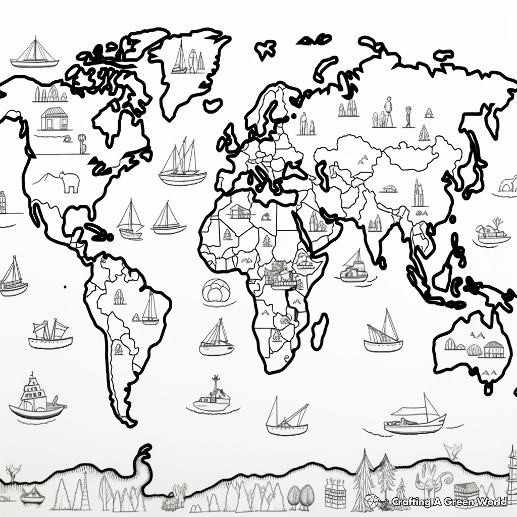 Ocean And Land World Map Coloring Pages 4