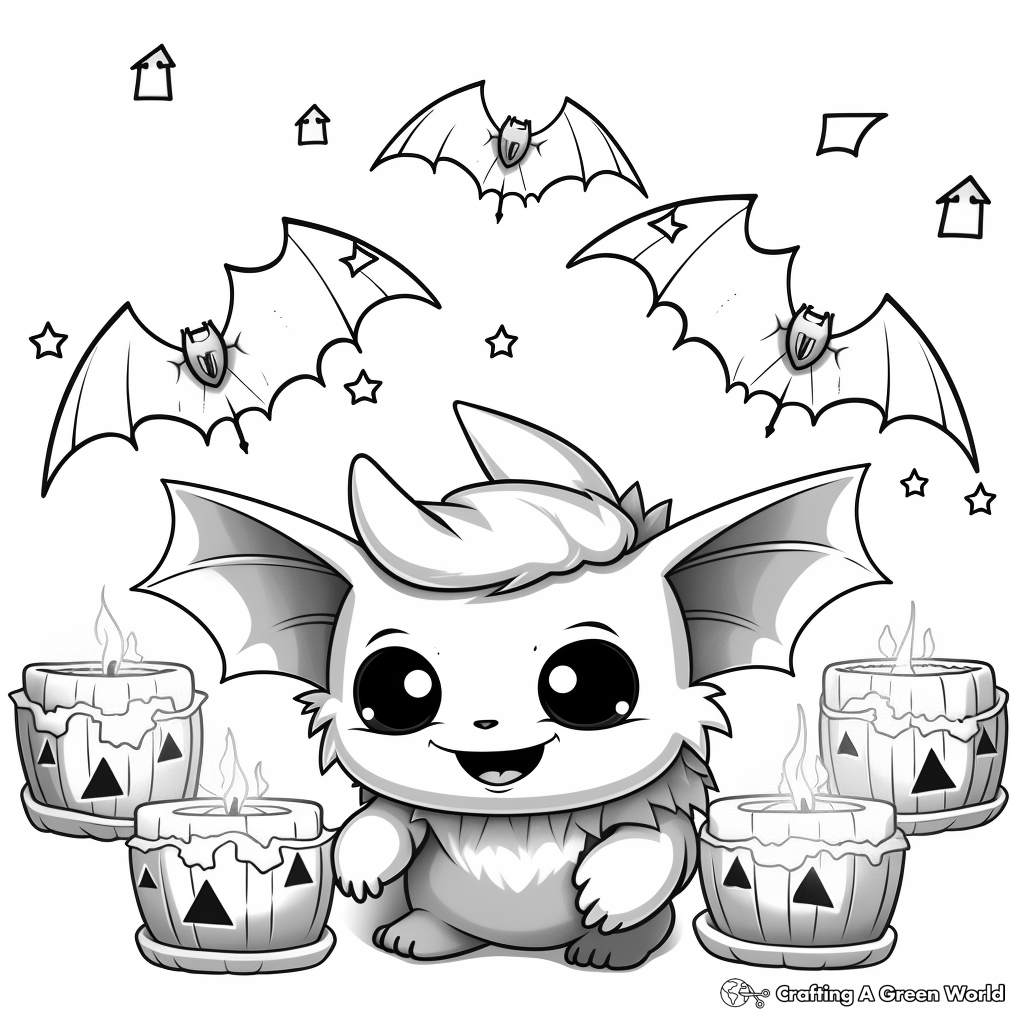 October Candles and Bats Halloween Coloring Pages 1
