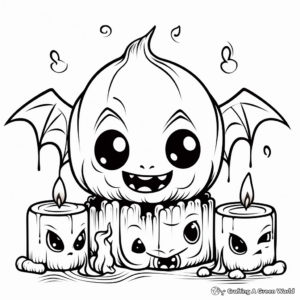 October Candles and Bats Halloween Coloring Pages 2