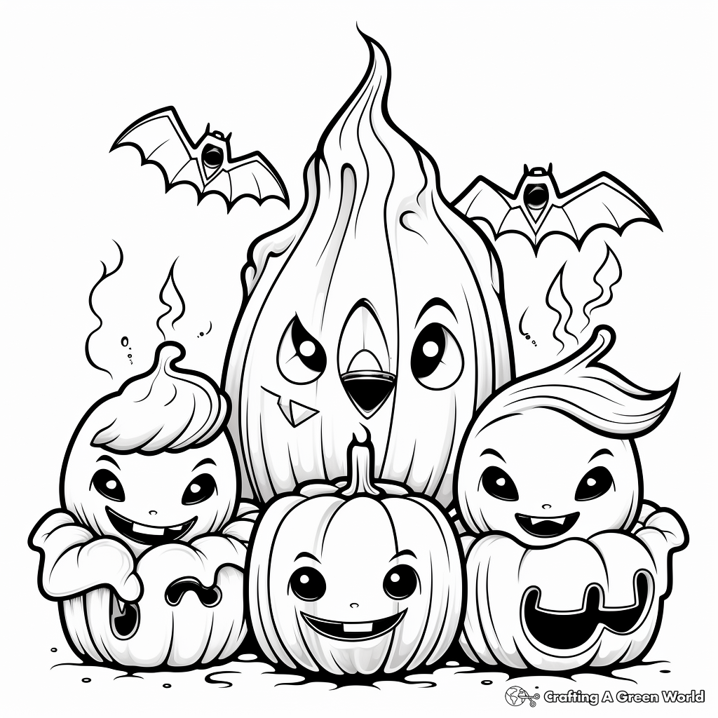 October Candles and Bats Halloween Coloring Pages 3