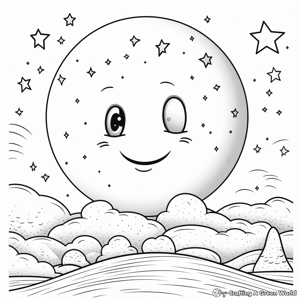 October Moon and Stars Coloring Pages 3