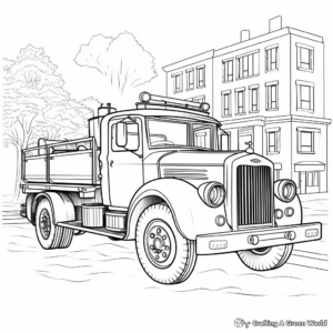 Old School Fire Trucks: Scene Coloring Pages 1