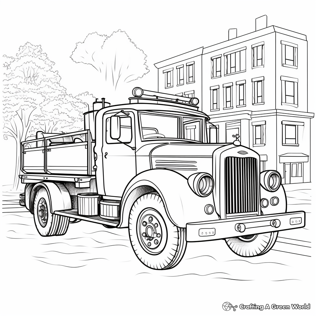 Old School Fire Trucks: Scene Coloring Pages 1