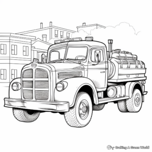 Old School Fire Trucks: Scene Coloring Pages 2