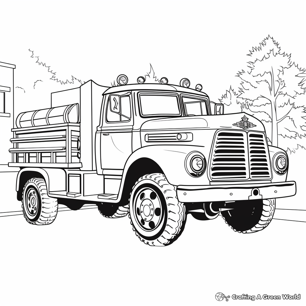 Old School Fire Trucks: Scene Coloring Pages 3