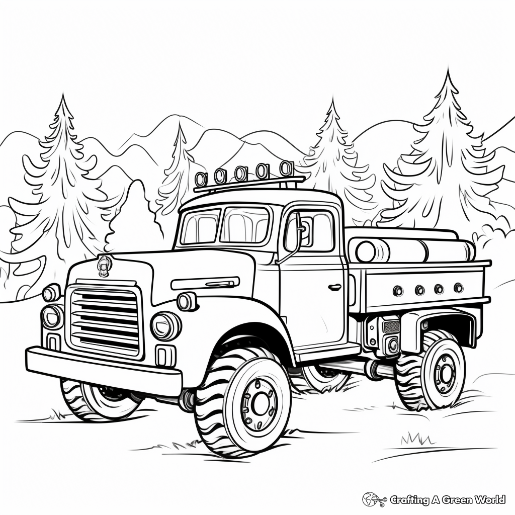 Old School Fire Trucks: Scene Coloring Pages 4